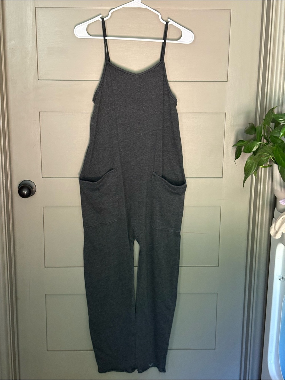 Greyson Social Youth Charcoal Gray Spaghetti-Strap Jumpsuit with Front Pockets